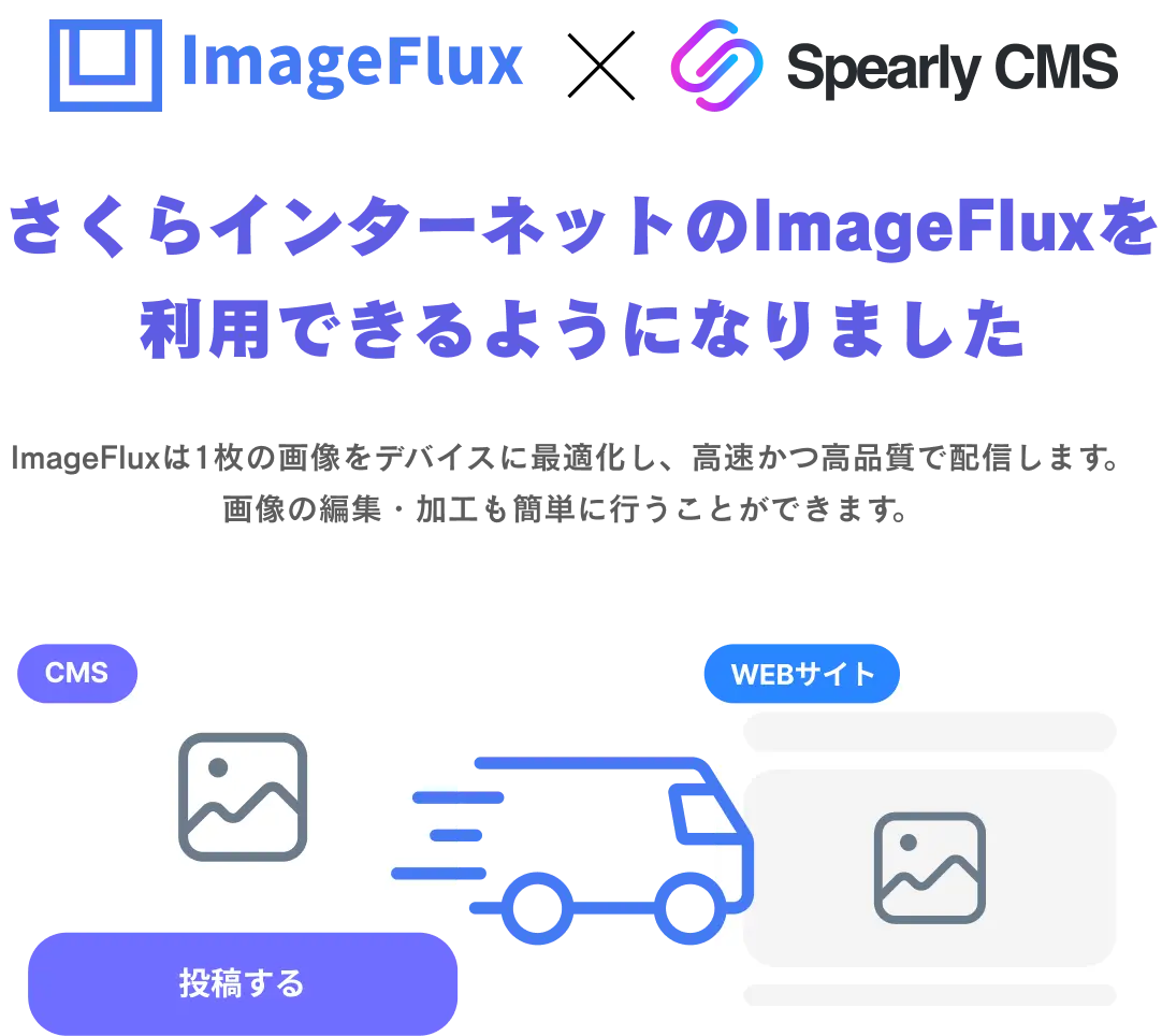 さくらインターネットのImageFluxを利用できるようになりました。ImageFluxは1枚の画像をデバイスに最適化し、高速かつ高品質で配信します。画像の編集・加工も簡単に行うことができます。